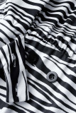 White Street Print Zebra Print Patchwork Slit O Neck Dresses