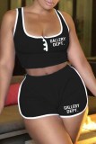Pink Street Print Letter U Neck Sleeveless Two Pieces