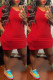 Red Fashion Casual Solid Basic V Neck Short Sleeve Dress