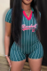 Ink Green Sexy Striped Patchwork Turndown Collar Skinny Rompers