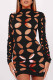 Black Sexy Solid Hollowed Out Half A Turtleneck Long Sleeve Dresses