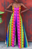 Colour Street Bohemian Print Patchwork Spaghetti Strap Straight Jumpsuits