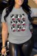 Grey Casual Character Print Patchwork O Neck T-Shirts