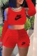 Red Casual Print Letter O Neck Three Quarter Three Pieces