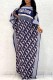 Blue Casual Print Patchwork Letter Off the Shoulder One Step Skirt Dresses