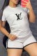 Grey Casual Print Letter O Neck Short Sleeve Two Pieces