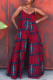 Red Street Bohemian Print Patchwork Spaghetti Strap Straight Jumpsuits