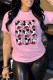 Pink Casual Character Print Patchwork O Neck T-Shirts