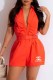 Orange Street Print Letter Turndown Collar Rompers