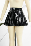 Black Street Solid Patchwork Fold High Waist Type A Solid Color Bottoms