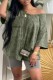 Army Green Casual Print Patchwork V Neck Short Sleeve Two Pieces