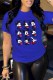 Blue Casual Character Print Patchwork O Neck T-Shirts