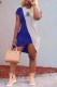 Blue Sexy Print Patchwork Letter O Neck Irregular Dress Dresses