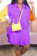 Purple Casual Solid Patchwork Buckle Turndown Collar Dresses