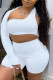 White Sexy Solid Hollowed Out Patchwork Asymmetrical Asymmetrical Collar Plus Size Two Pieces