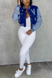 Blue Casual Street Sportswear Daily Letter Buckle Printing Contrast POLO collar Outerwear