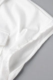 White Sexy Street Solid Patchwork Pocket Buckle Turndown Collar One Step Skirt Dresses