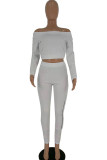 White Sexy Two Piece Suits Solid pencil Long Sleeve