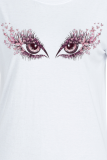 White Casual Daily Eyes Printed Patchwork O Neck T-Shirts