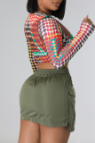 Cream White Casual Solid Patchwork Pocket High Waist Pencil Solid Color Bottoms
