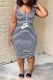 Black Casual Striped Print Letter U Neck Pencil Skirt Dresses