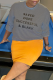 Grey Street Print Patchwork Letter O Neck Tops