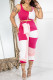 Rose Red Casual Solid Patchwork U Neck Sleeveless Two Pieces