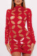 Red Sexy Solid Hollowed Out Half A Turtleneck Long Sleeve Dresses