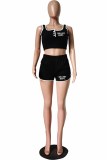 Pink Street Print Letter U Neck Sleeveless Two Pieces