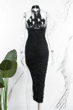Pink Sexy Solid Patchwork Slit Fold Halter Pencil Skirt Dresses