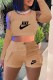 Khaki Casual Print Letter O Neck Three Quarter Three Pieces