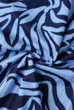 Blue Casual Print Patchwork Fold O Neck A Line Dresses
