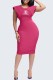 Rose Red Work Print Slit Letter Square Collar Pencil Skirt Dresses