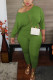 Green Fashion Sexy Adult Ma'am Solid Two Piece Suits Stitching O Neck Plus Size