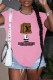 Pink Street Print Letter O Neck T-Shirts