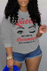 Grey Casual Street Eyes Printed Patchwork Letter O Neck Tops