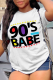 White Street Vintage Print Patchwork Letter O Neck T-Shirts