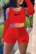 Red Casual Street Print Patchwork O Neck Three Quarter Three Pieces