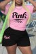 Pink Casual Print Letter O Neck Short Sleeve Two Pieces