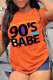 Orange Street Vintage Print Patchwork Letter O Neck T-Shirts