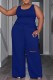 Deep Blue Casual Print Ripped U Neck Sleeveless Two Pieces