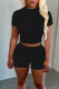Black Sexy Solid Patchwork See-through O Neck Short Sleeve Two Pieces