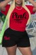 Red Casual Print Letter O Neck Short Sleeve Two Pieces