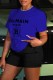 Blue Casual Print Letter O Neck Short Sleeve Two Pieces