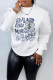 White Casual Street Print Patchwork Letter O Neck Tops