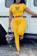 Yellow Casual Print Letter O Neck Short Sleeve Two Pieces