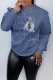 Blue Casual Street Print Patchwork Letter O Neck Tops