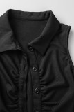 Black Sexy Solid Patchwork Buckle Fold Turndown Collar Skinny Bodysuits