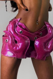 Rose Red Sexy Street Solid Patchwork Regular Low Waist Solid Color Bottoms