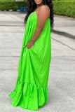 Green Sexy Casual Solid Backless Spaghetti Strap Long Dress Dresses